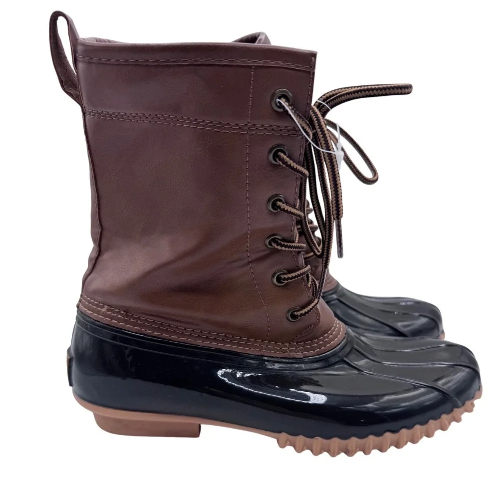 Sporto 8M Black Brown Duck Boots Women Ariel Lace Up Winter‎ Rain